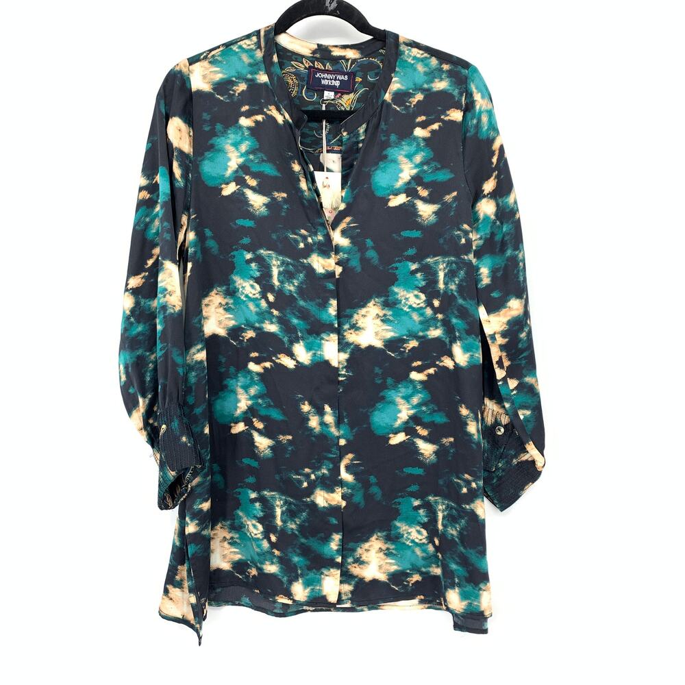 Johnny Was Shadow Voyager Tunic Top Womens Size Small Multicolor 100% Silk